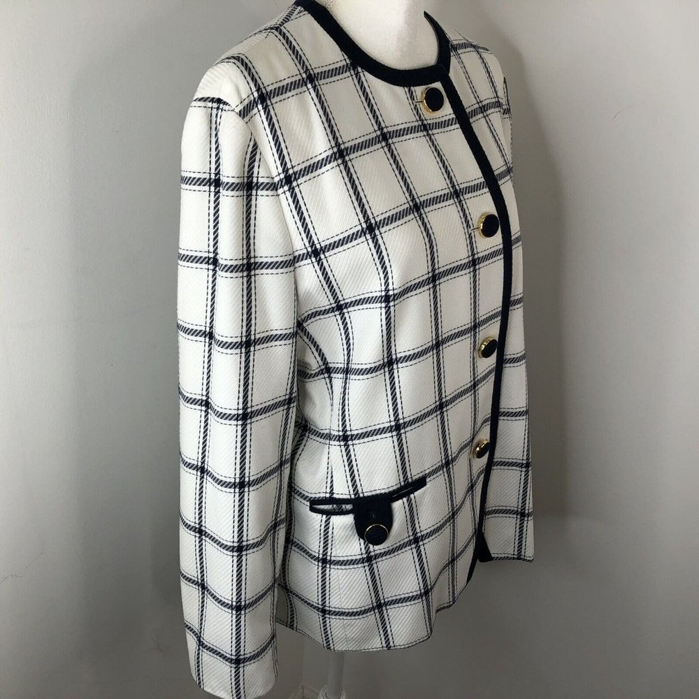 Executive Collection Womens Blazer Jacket Sz 14 White Blue Stripes Front Pockets - Picture 5 of 12